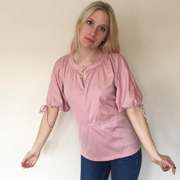 70s Vintage cute baby pink angel sleeve shirt Small medium womens - Picture 3 of 4